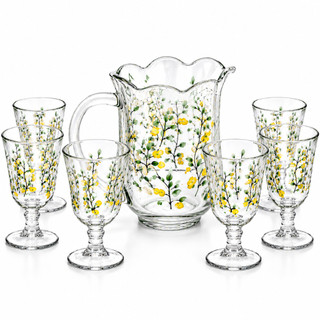 Conjunto Jarra Com Taça 240ml Limão Siciliano 7 Peças Elegante Lyor