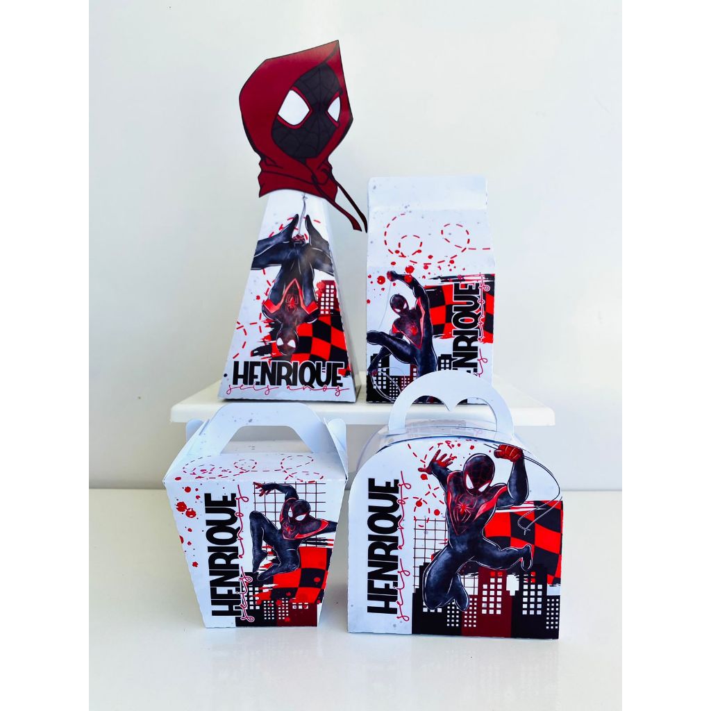 Kit 16 à 56 Caixinhas Personalizadas Homem-Aranha Miles Morales festa personalizada lembrancinhas Pegue e Monte