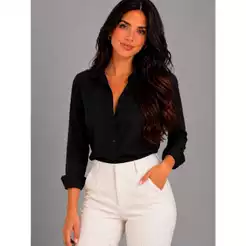 Camisa Feminina Viscolinho Elastano Blusa Social Elegante de Manga Longa para Trabalhar e Estudar