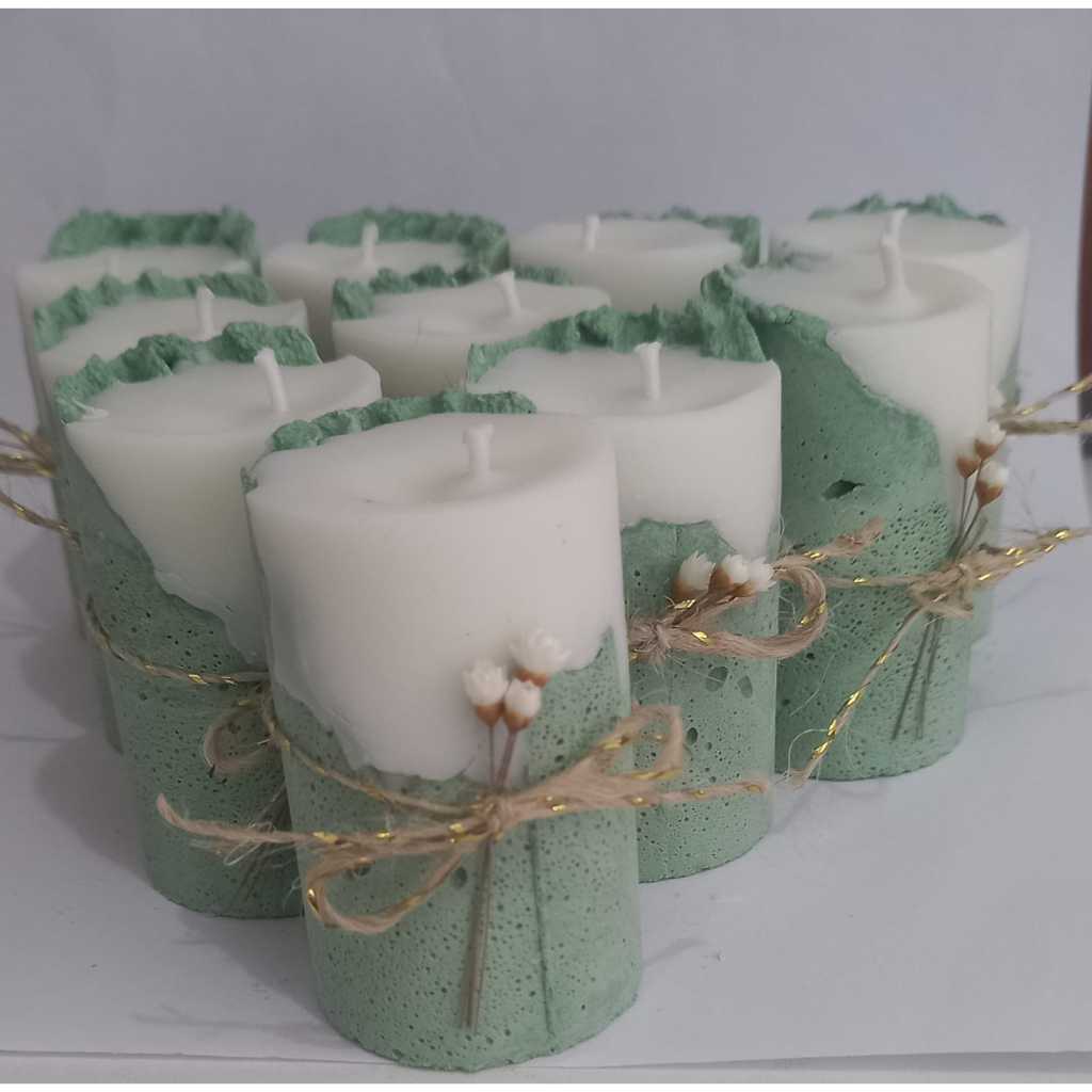 kit 10 Azul Serenity Mini Velas Aromáticas verde oliva De Concreto Lembrancinhas/Decoração/Casamento/Batizado/15 anos