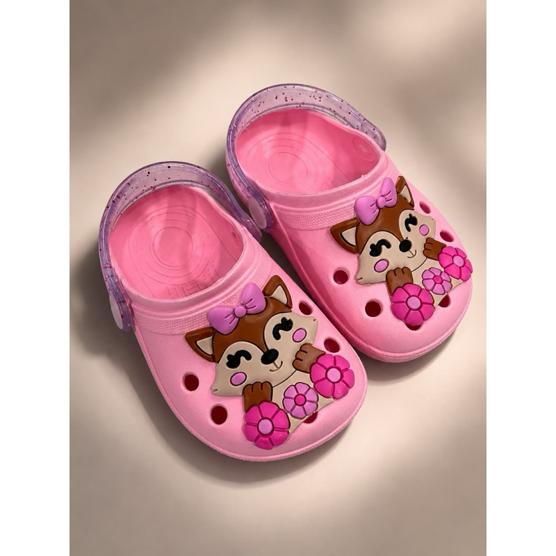 Sandália Papete Babuche Infantil Feminina Raposinha Rosa – Sandália Baby Confortável Antiderrapante Leve Casual 🌸