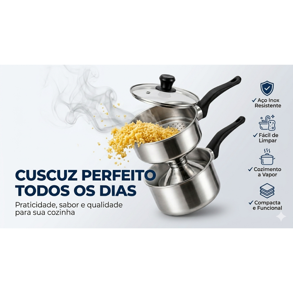 Cuscuzeira  de tetinha Aco Inox Resistente Cozimento Rapido 95cm Panela de cuscuz cuscuzeiro