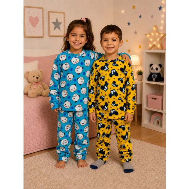 Pijama Conjunto Fleece Diversos Quentinho Infantil Adulto Peluciado Estampado