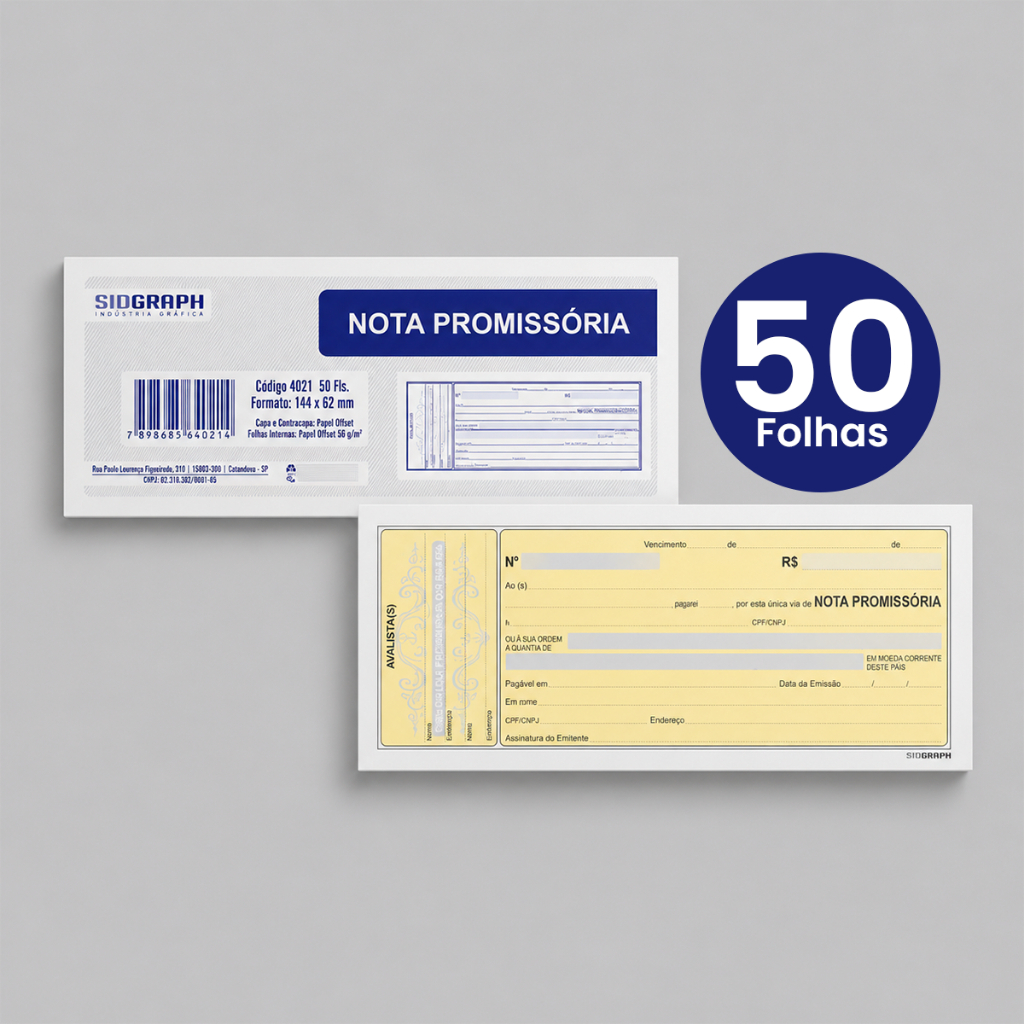 Kit Blocos Mini Nota Promissória Pequena Sidgraph com 50 Folhas cada Bloco - 3/5/10/20 Blocos