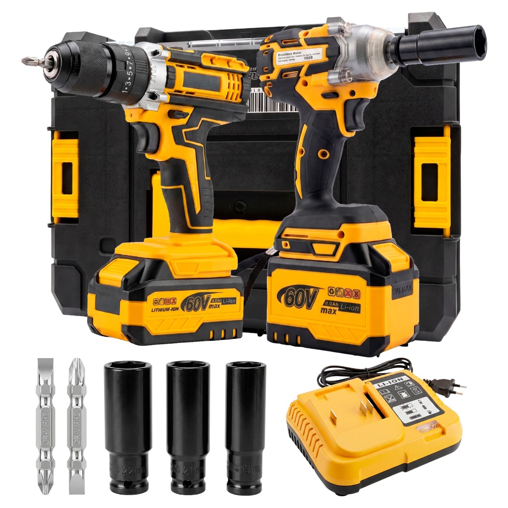 Kit Parafusadeira Furadeira E Chave De Impacto Bateria 60v 3/8" Brushless Profissional