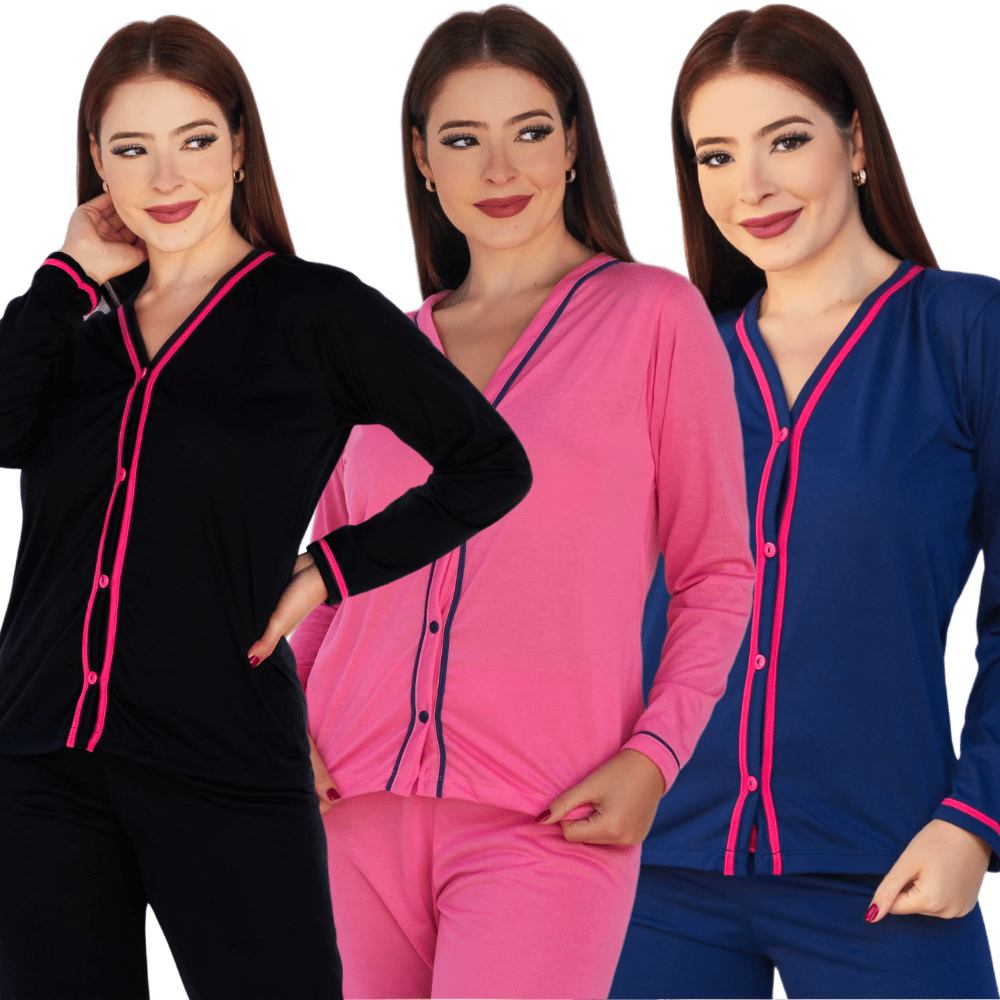 Kit 2 Pijama Feminino Aberto Americano com Botão Conforto/Conjunto de Dormir Feminino Malha Leve Confortável Verão