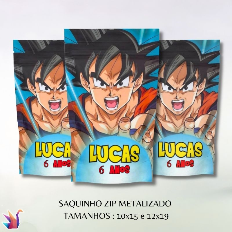 Saquinho Zip Personalizado Dragon Ball | Lembrancinha Festa Infantil | Goku | TODOS OS TEMAS | Kit Festa Anime