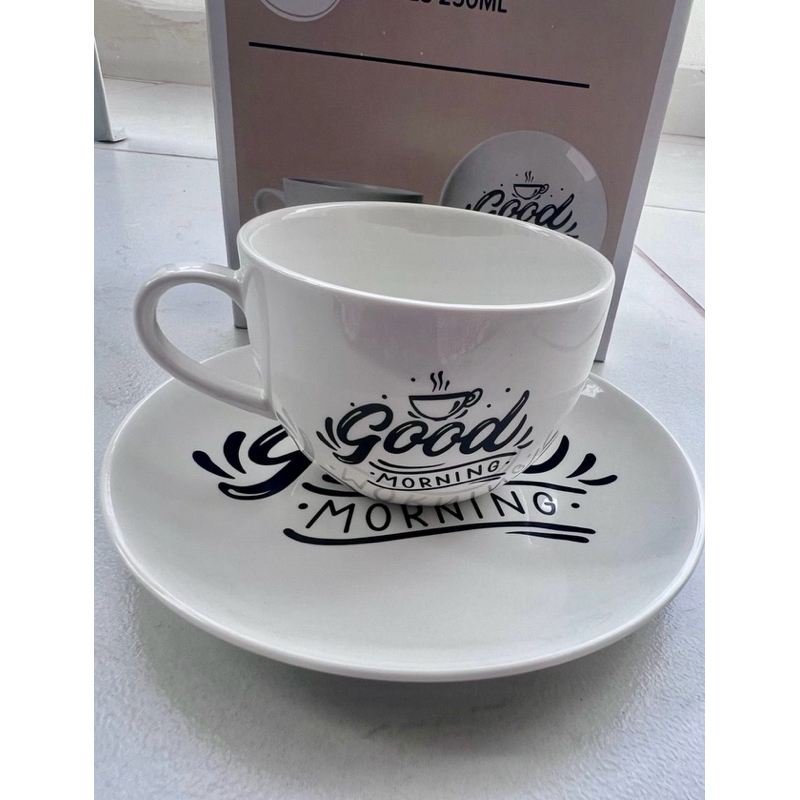 Conjunto Xícara com Pires Decorado Frase Carrefour Home