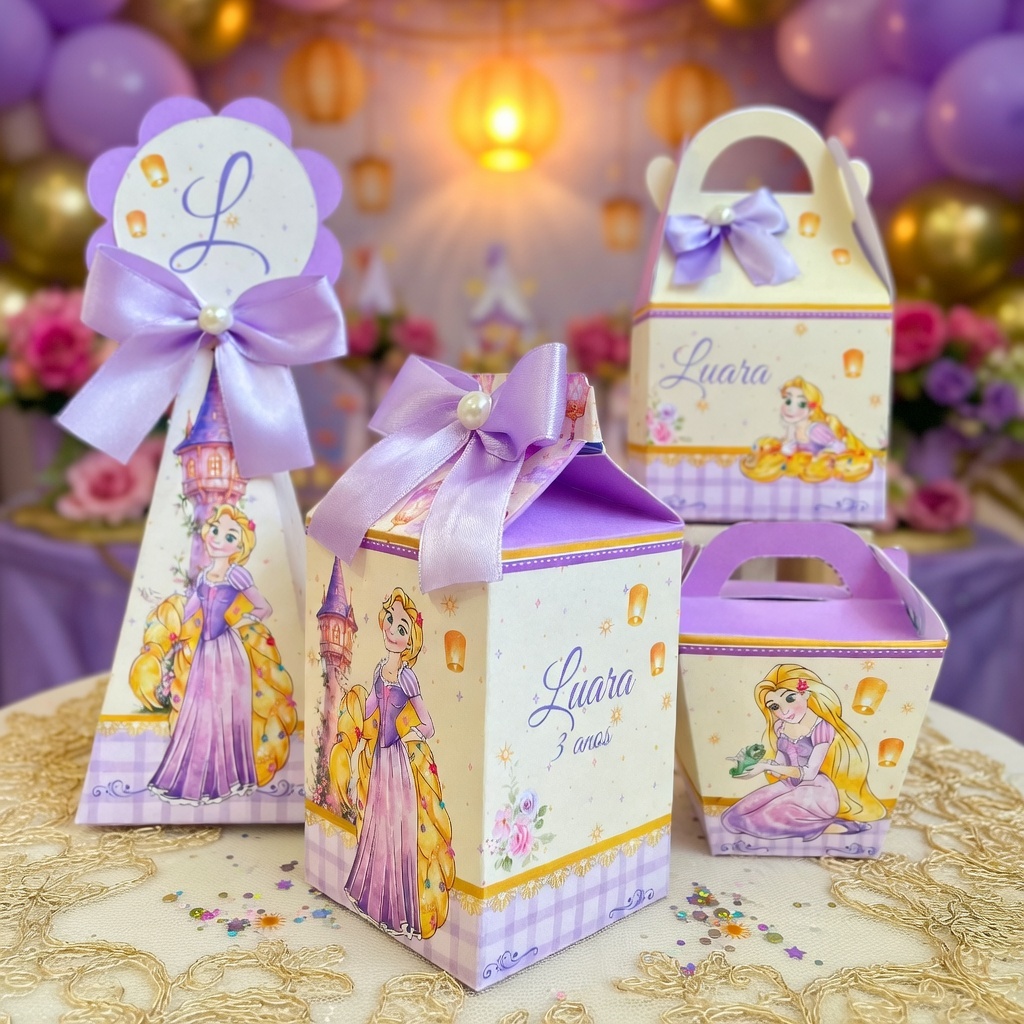 Caixinhas personalizadas tema rapunzel enrolados lembrancinha festa infantil