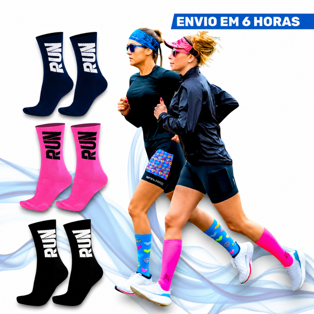 Meias de Cano Alto Corrida Caminhada Run Atleta Esportiva com Compressão Unissex Poliamida