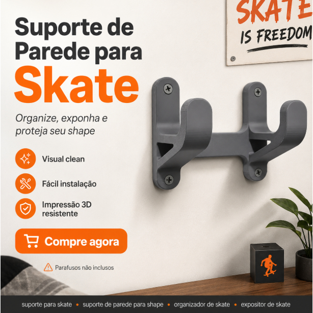 Suporte de Parede Vertical para Skate | Organizador e Expositor de Shape