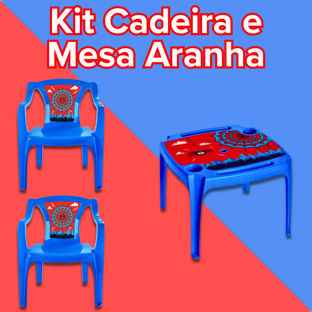Kit Jogo Conjunto 1 Mesa E 2 Mini Cadeirinhas Poltronas Infantil Label Aranha Maravilha Dinossauro