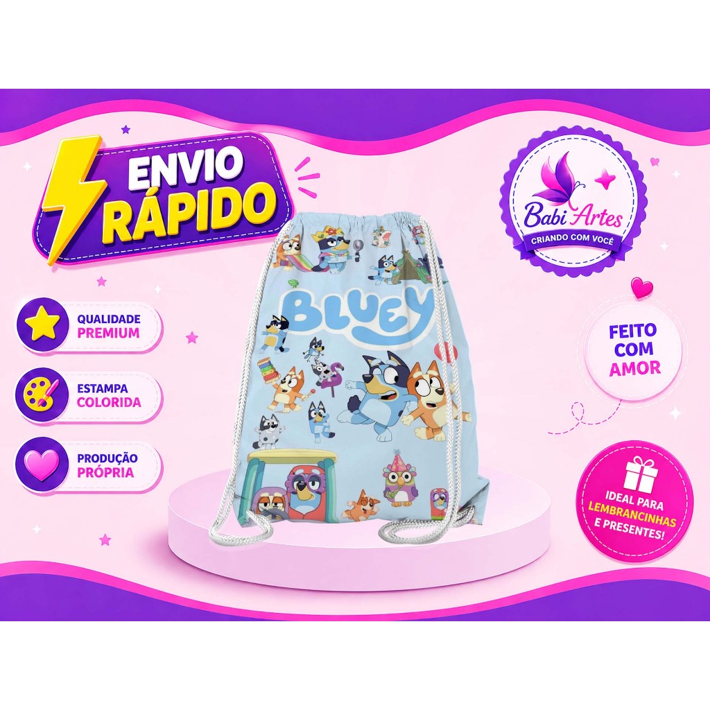 Mochilinha Saco Bluey Envio Rápido Festa Aniversário Lembrancinha Saquinho Infantil