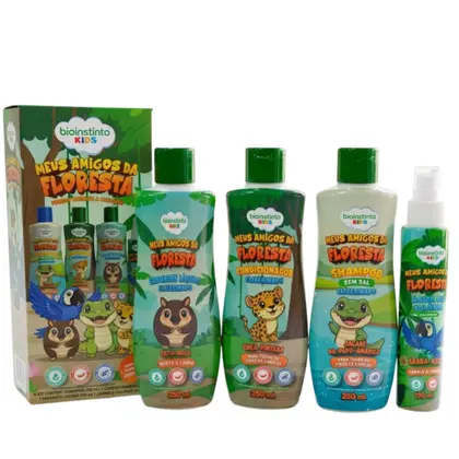 Kit Infantil Cabelo e Corpo Meus Amigos da Floresta -Shampoo Condicionador Sabonete Líquido Água de Colônia 4 Itens