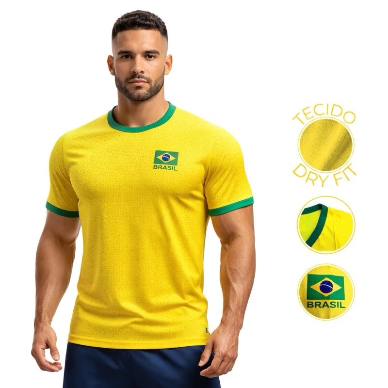 Camiseta Brasil Seleção Brasileira Dry Fit Leve Esportiva Copa Do Mundo 2026 Amarela  DRYFIT