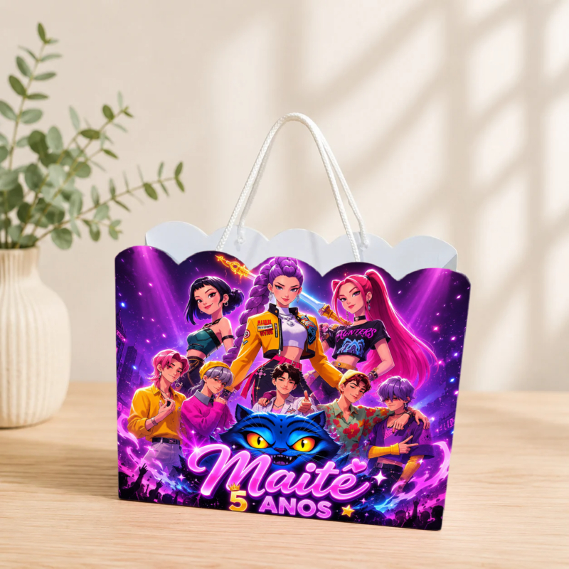 Sacolinha Personalizada Guerreiras do K-Pop Pegue e Monte Lembrancinha Aniversário Infantil Mimos Festa