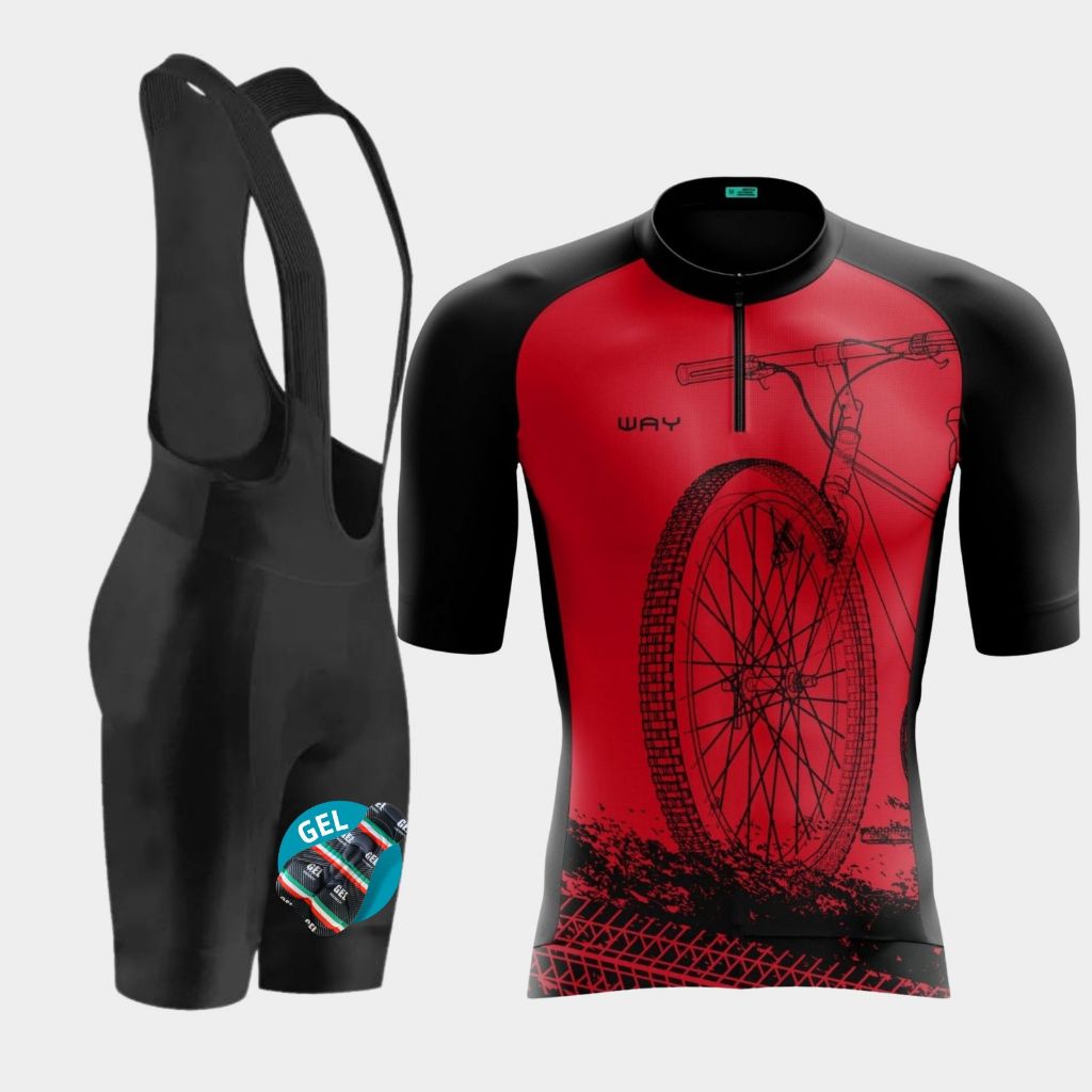 Kit de Roupa de Ciclismo Masculino Camiseta e Bretelle Profissional Way Bike