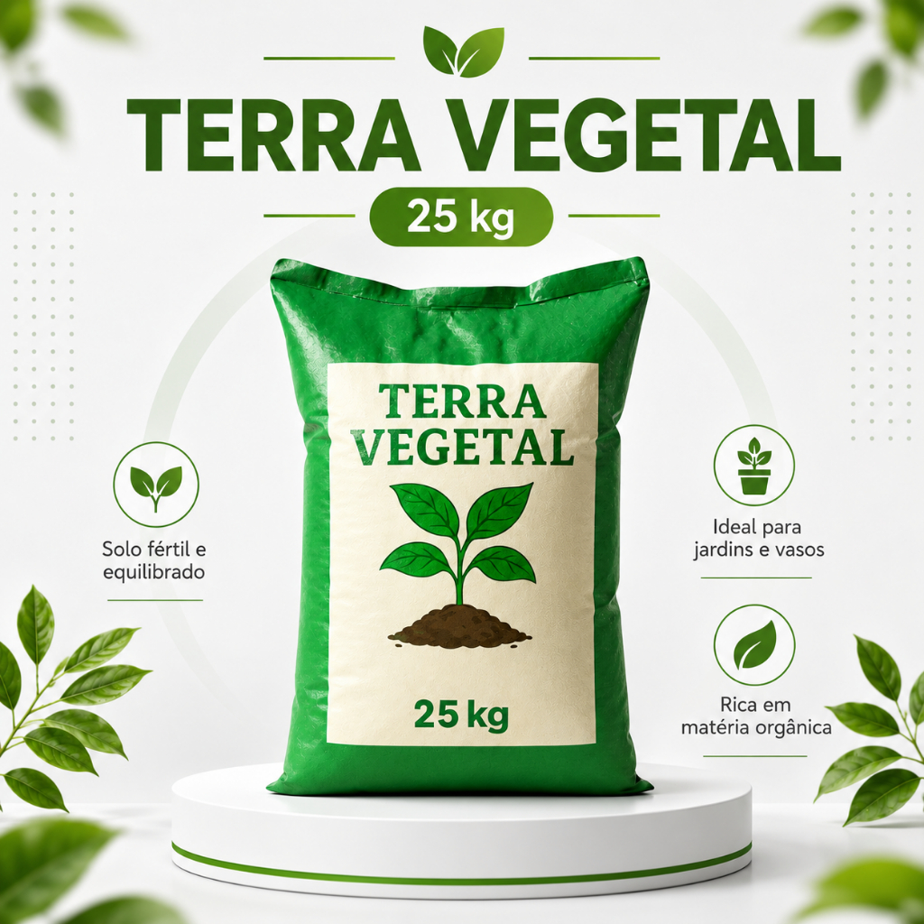 Terra Vegetal 25kg Adubada Solo Rico Com Húmus Para Plantas Flores Jardim e Horta Caseira Top
