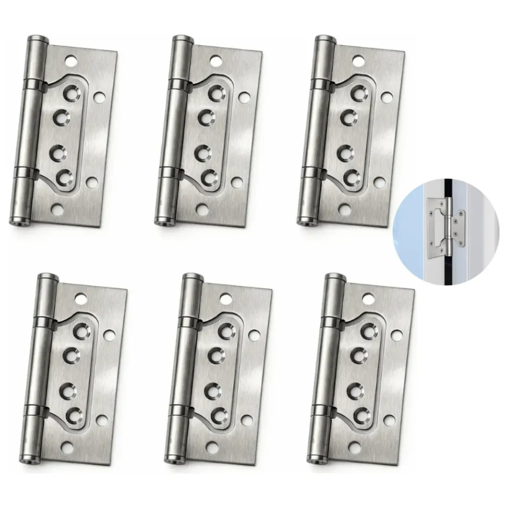Kit 6 Dobradiça Porta 4x3 Madeira Sobrepor Aço Inox Escovado Encaixe Rápido