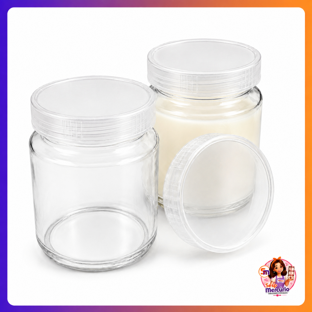 Kit 12 Potes De Vidro 200ml Tampas Plasticas BPA Free Incolor Para Armazenamento de Leite Materno