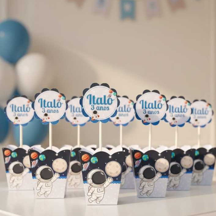 Centro de mesa cachepô personalizado| tema Astronauta | decoração festa mesa de convidados | lembrancinha| Pegue e monte