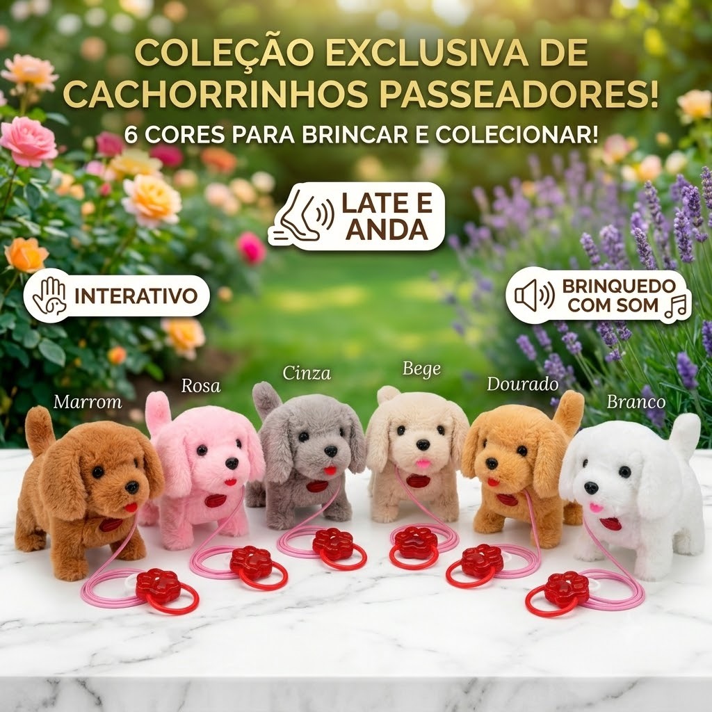 Cachorrinho De Pelucia Eletrico Anda Late Com Coleira Guia Controle Interativo Brinquedo Passeador Cores Sortidas
