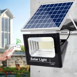 Luminária Solar Refletor LED 100w Externo Acendimento Automático com Placa Solar