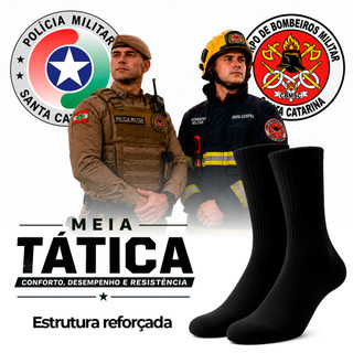 Kit 3/6/12 Pares Meia Tática Cano Alto Preta para Coturno Policial Bombeiro 42 ao 45