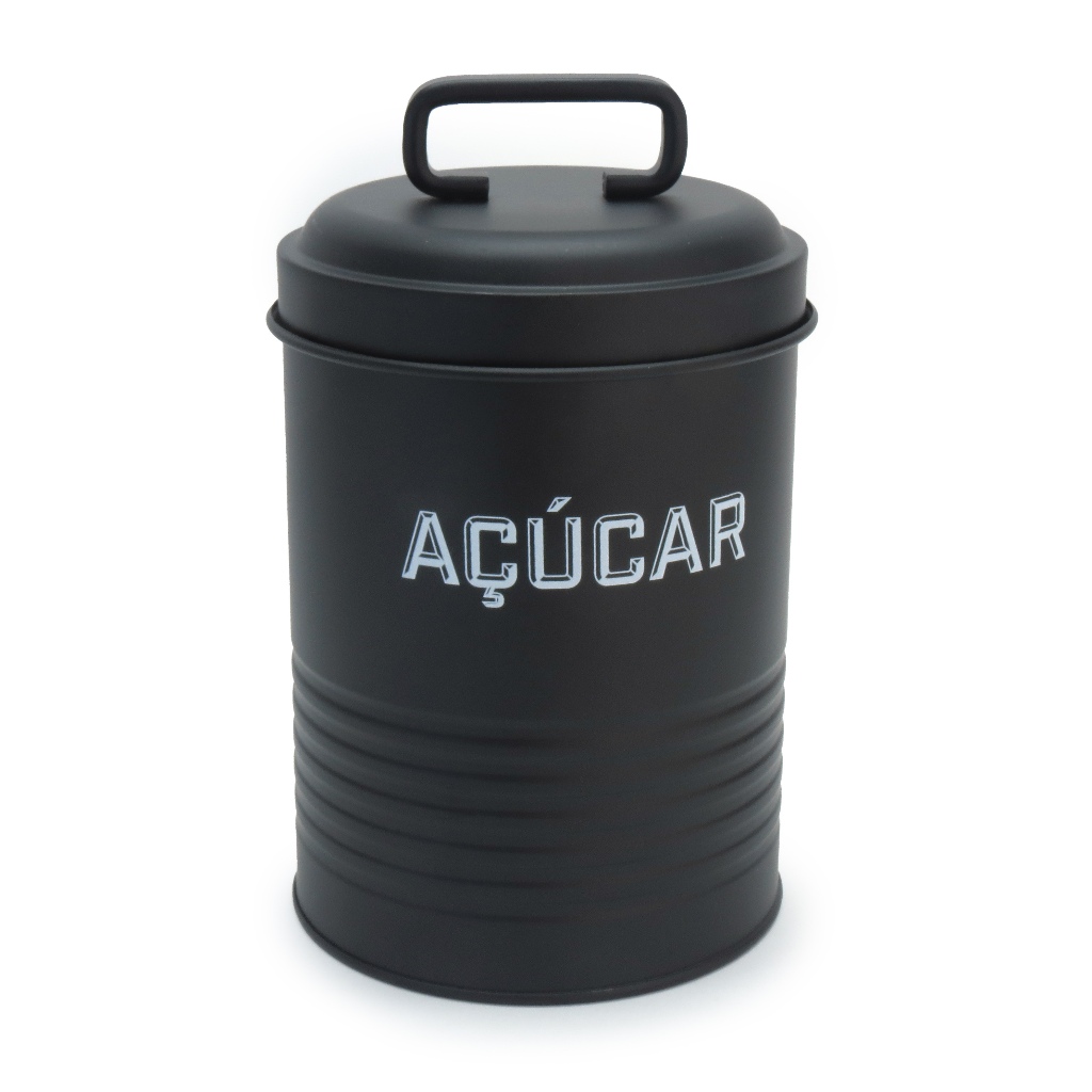 Lata Porta Açúcar 850g Metal Com Alça Preto Para Mantimentos - Cantinho do Café