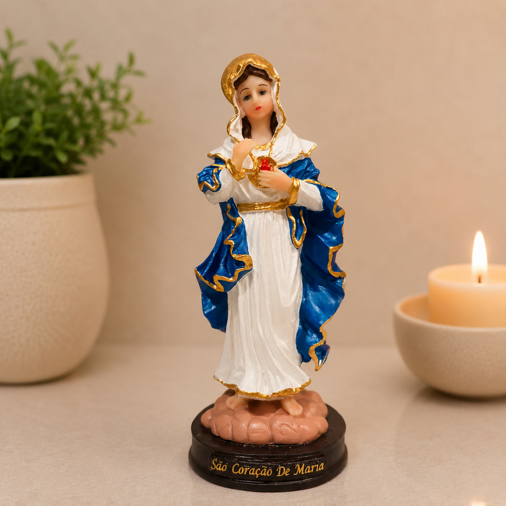 Imagem Sagrado Coração de Maria 13cm Resina Santa Católica Presente Religioso