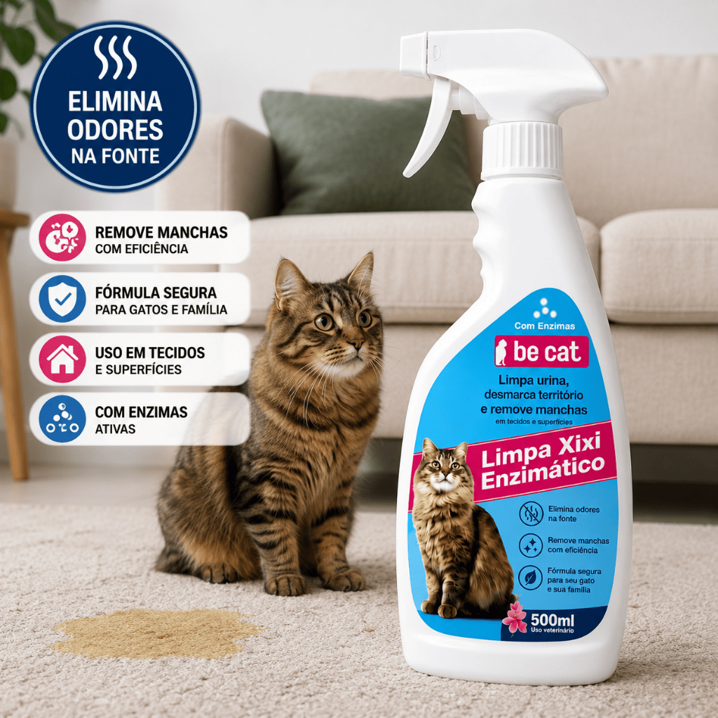 Limpa Xixi Enzimático para Gatos Desmarca Território Remove Odor e Manchas Be Cat 500mL
