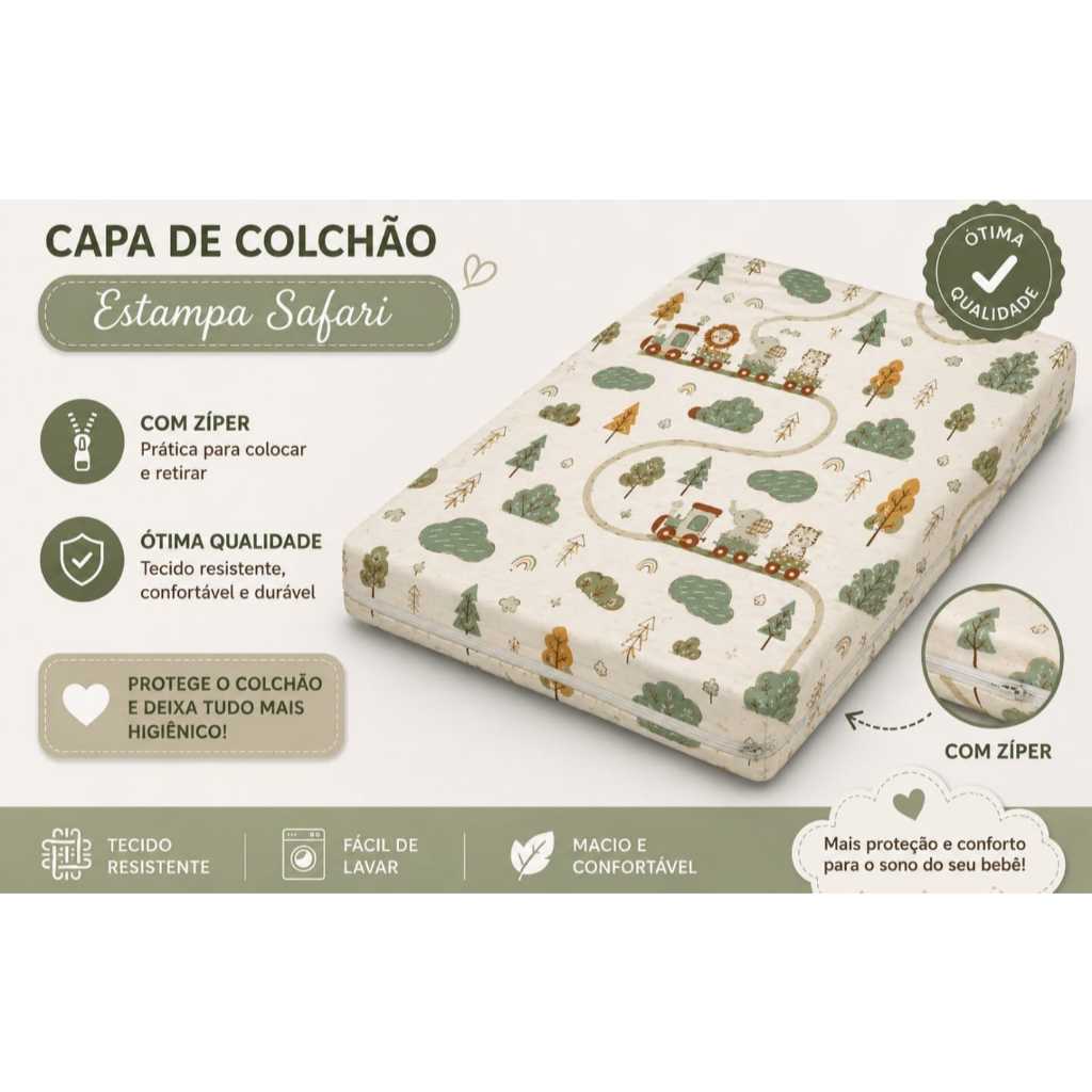 Capa para colchão de mini berço 90cm x 40cm com ziper tecido algodão Estampado