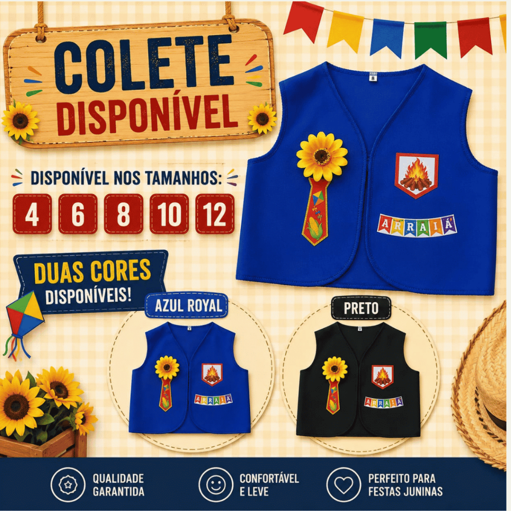 COLETE INFANTIL FESTA JUNINA UNISSEX PROMOÇÃO