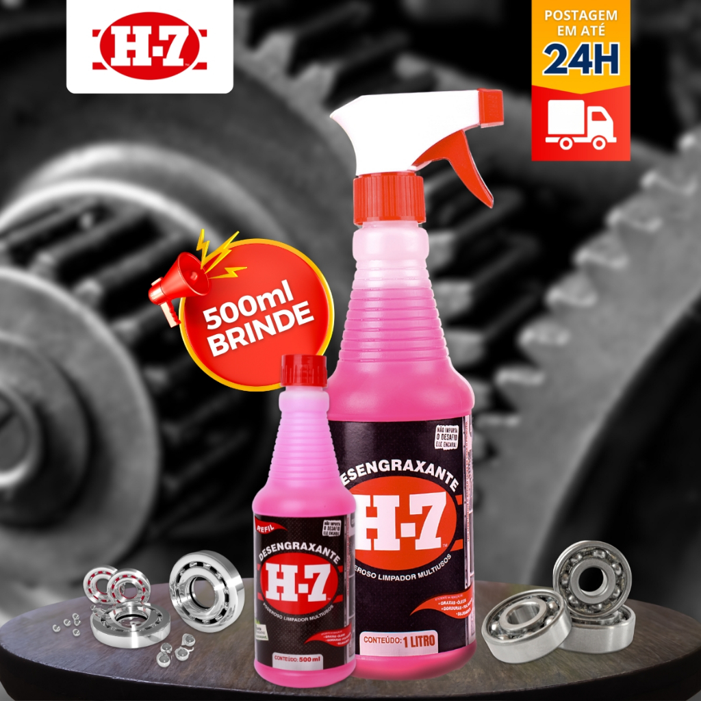 Desengraxante H-7 - 1L Com Gatilho + 500ml Refil - Limpeza Pesada H7 Original