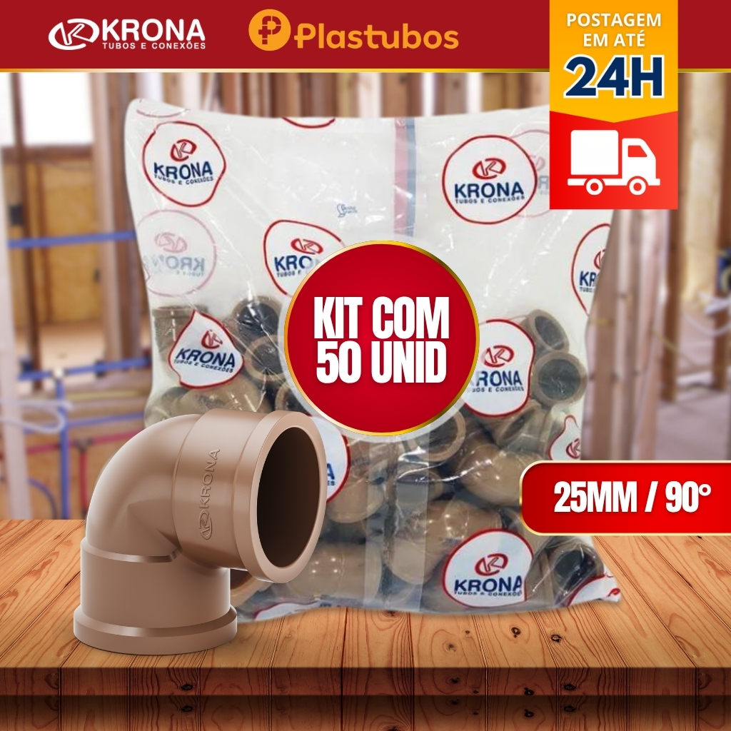 Kit joelho cotovelo 50 unidades 25mm 90graus soldável krona Plastubos