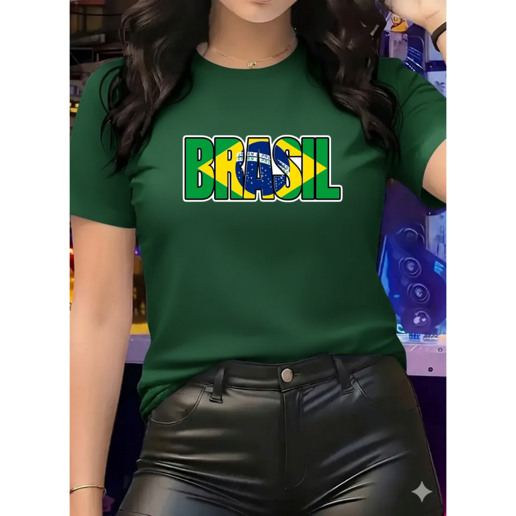 Camiseta Blusa do Brasil Feminina Algodão Moda Copa Bandeira Envio Imediato