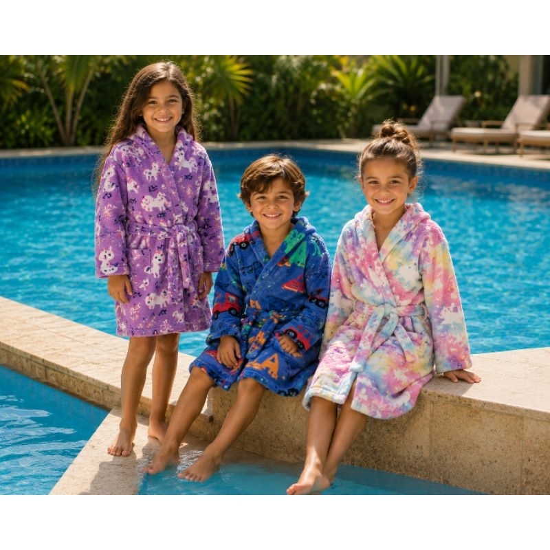 Roupão Roupao toalha de banho Infantil com estampas que brilham no escuro pós banho ou piscina. Tamanho na descrição