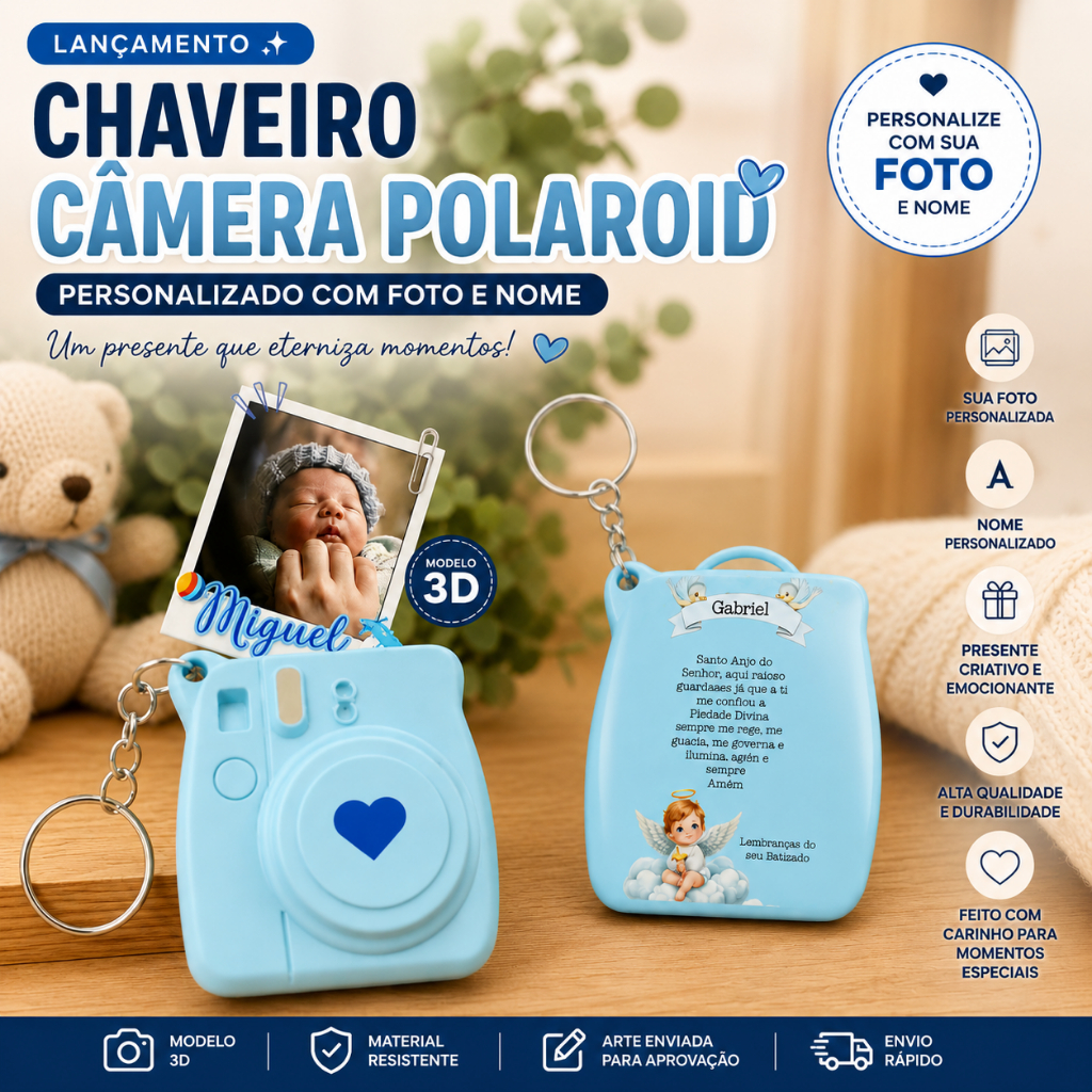 Kit 10 Chaveiros Câmera Polaroid Personalizados com Foto | Lembrancinha para Aniversário, Casamento, Batizado e Festas