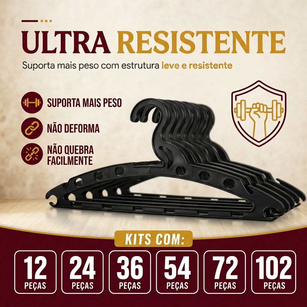 KIT Cabide Plastico Premium Ultra Resistente