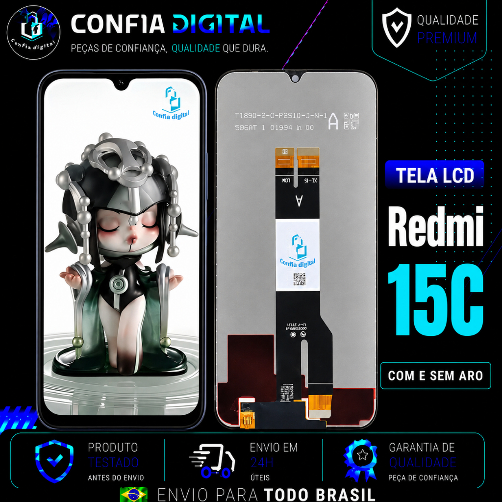 Tela Display Frontal Touch Redmi 15C  Premium Envio Imediato