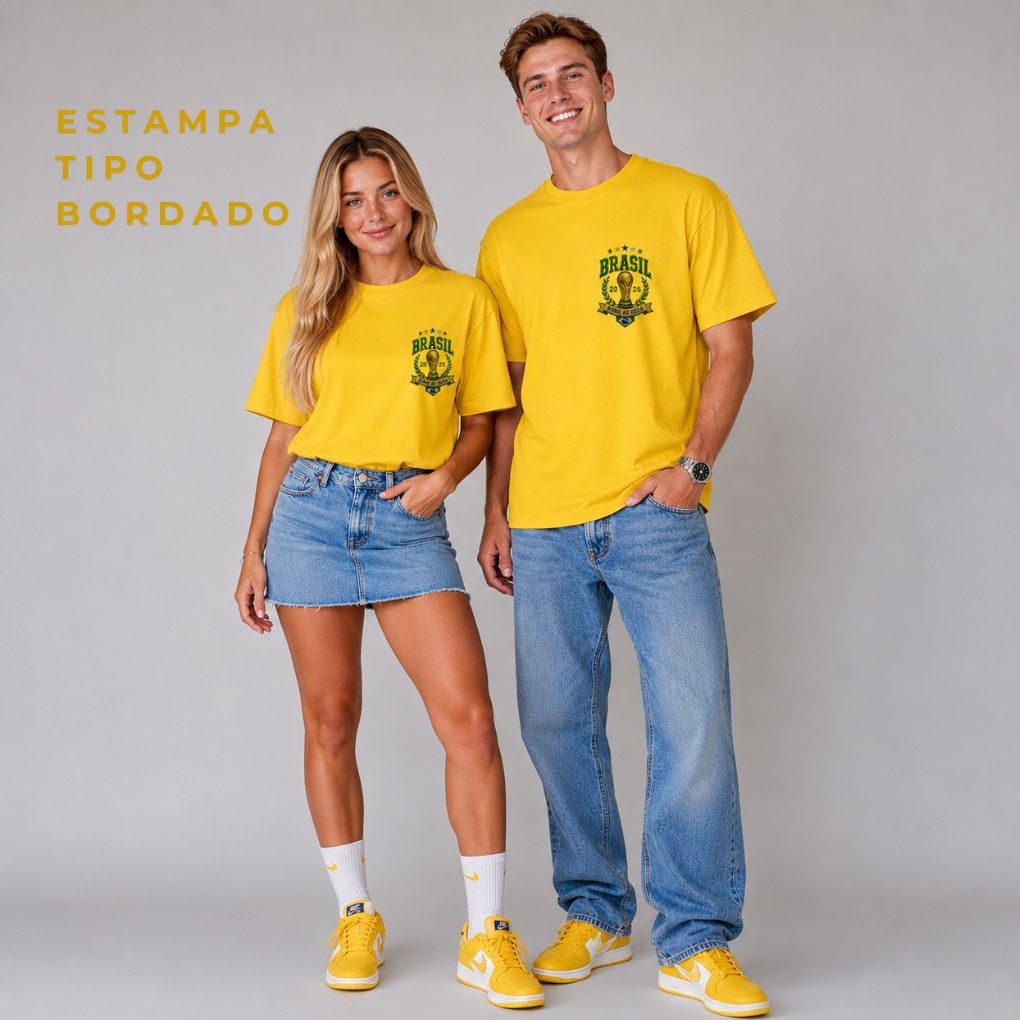 Camiseta Do Brasil *TIPO- Bordada No Peito Taça Seleçao Brasileira de Algodão