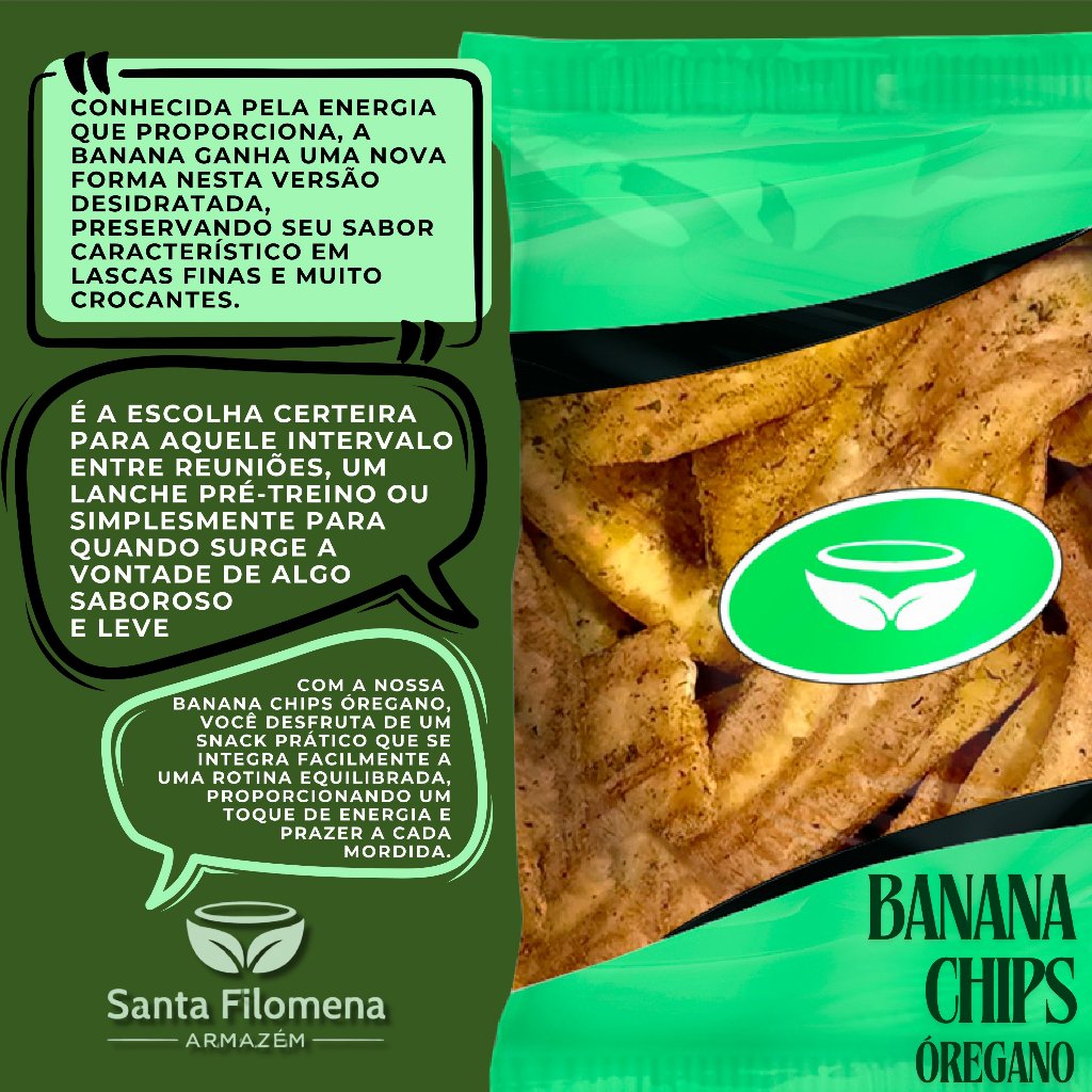 Banana Chips com Orégano: Contraste surpreendente entre o doce da fruta e o aromático, um snack diferenciado
