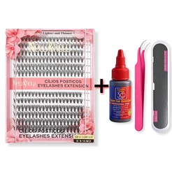 Kit Completo Extensão Cílios NewShow 20P/30P/40P50P Curva D Tufos Sem Nó com Cola e Pinça DIY
