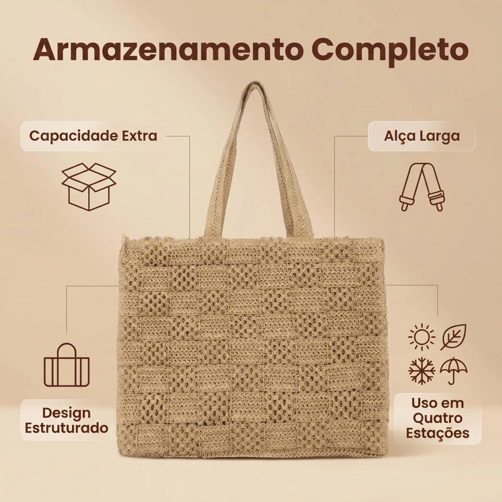 Bolsa Feminina de Ombro Tote Grande Capacidade em Ráfia Trançada Estilo Boho para Praia Verão Viagem e Uso Diário — imagem 2 de 2