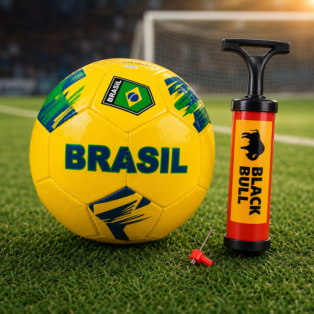 Bola de Futebol Brasil N°5 Amarela + Bomba de Ar Manual Kit ou Avulso para Lazer Treino e Recreação
