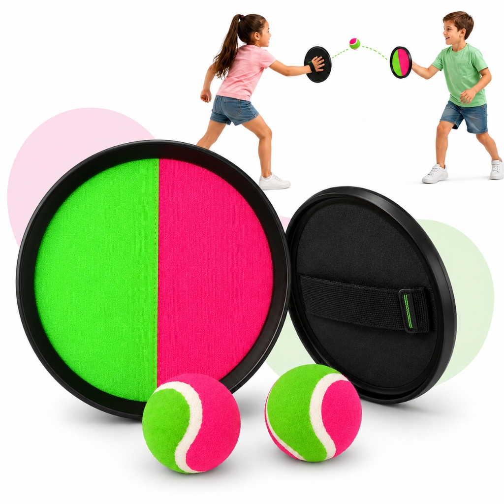 Kit Jogo Raquete Pega Bolinha Veludo Brinquedo Infantil Bateu Pegou Praia Bate e Gruda Kizumba