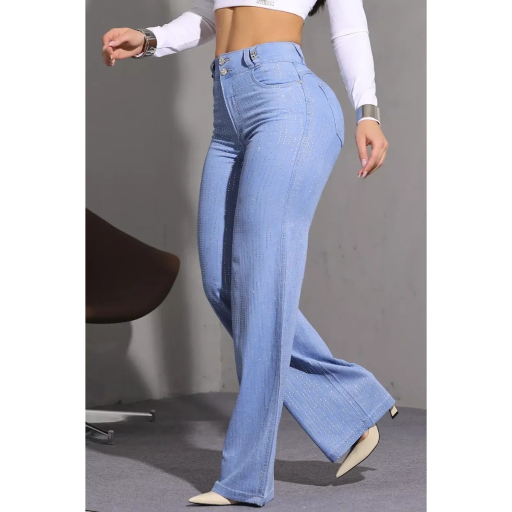 Calça Wide Leg Slim Conceito Estilosa com Pedrarias Pit Bull Jeans-91413