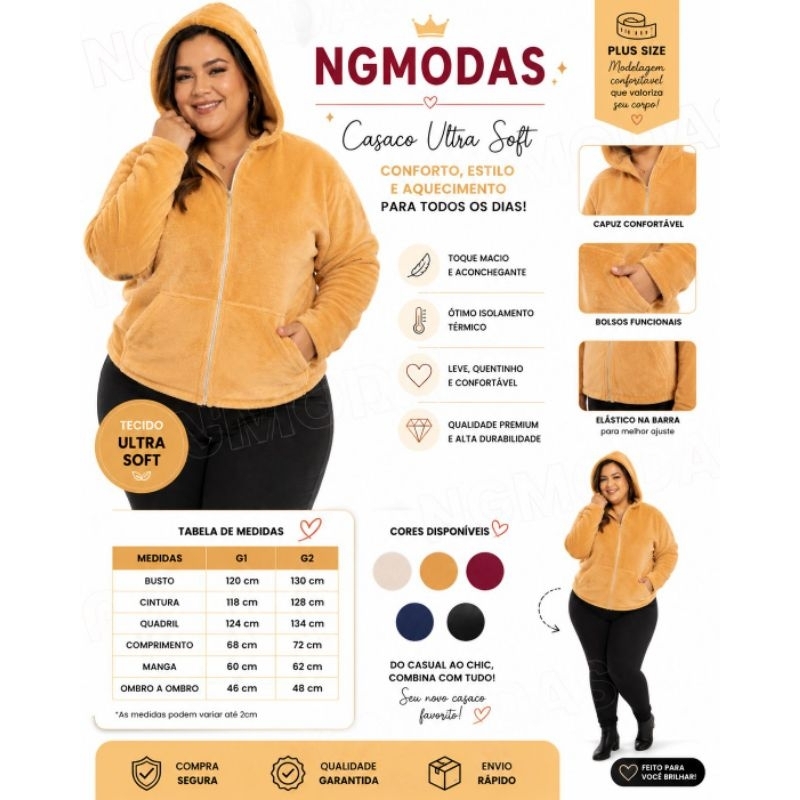 casaco blusa de frio plus size con zíper pelucia