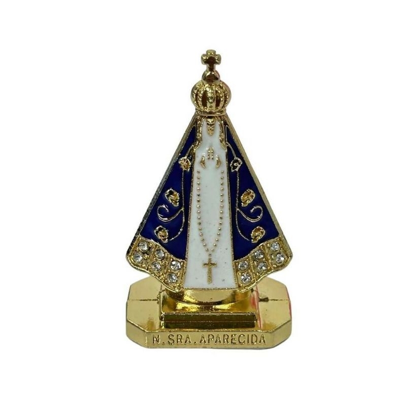 Enfeite Painel Carro Nossa Senhora Aparecida Dourado fundo branco Auto Colante Pequeno 5cm