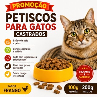 200GR PETISCO Pastelzinho Recheados Castrado Frango para Gatos Adultos e Filhotes